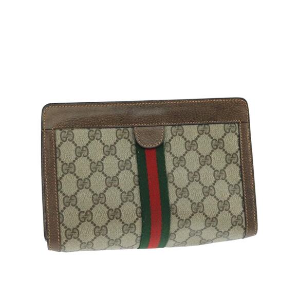 GUCCI GG Supreme Web Sherry Line Clutch Bag Pvc Beige Red 64 01 001 - Picture 1 of 16